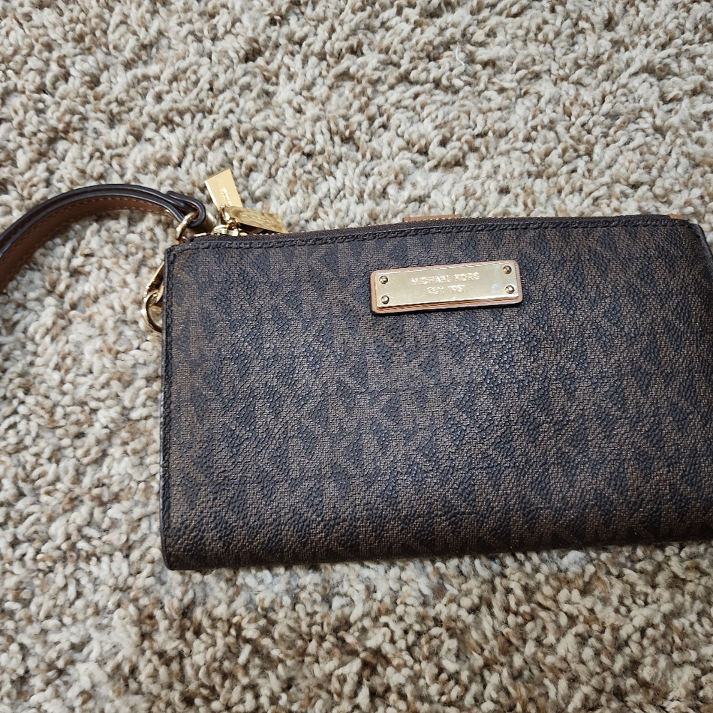 Michael Kors Brown Wristlet Walletwith Phone Holder